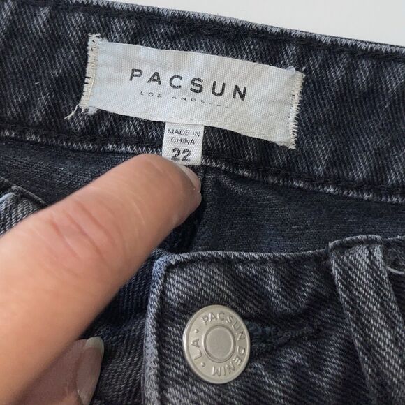 Pacsun Mini Jean Skirt Size 22 Black Charcoal Wash Denim Distressed - Picture 3 of 4